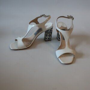 Womens Diane B. White Patent Leather Sandal W/Design Block Heel 37 Eur/US 7